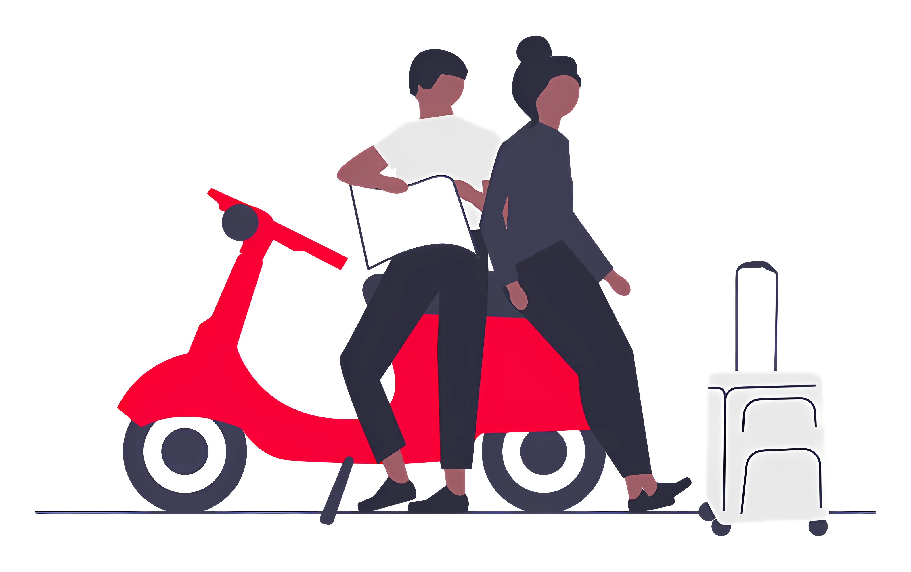 Red Scooter with People and Luggage