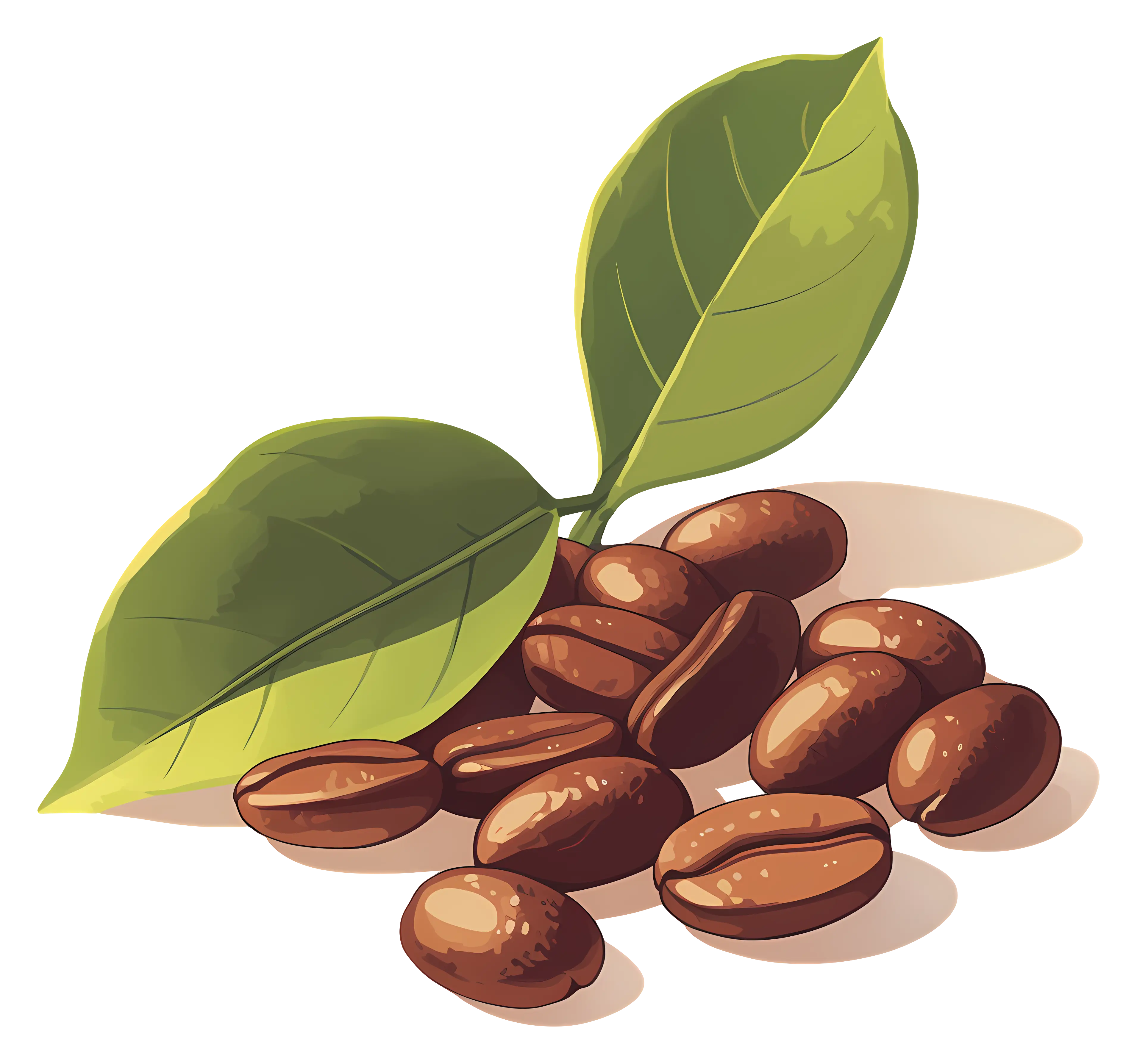 Coffee Beans with Green Leaves Illustration