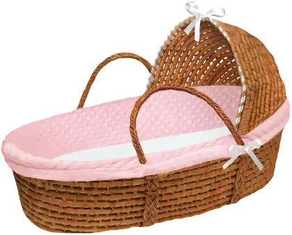 Wicker Baby Basket with Pink Lining