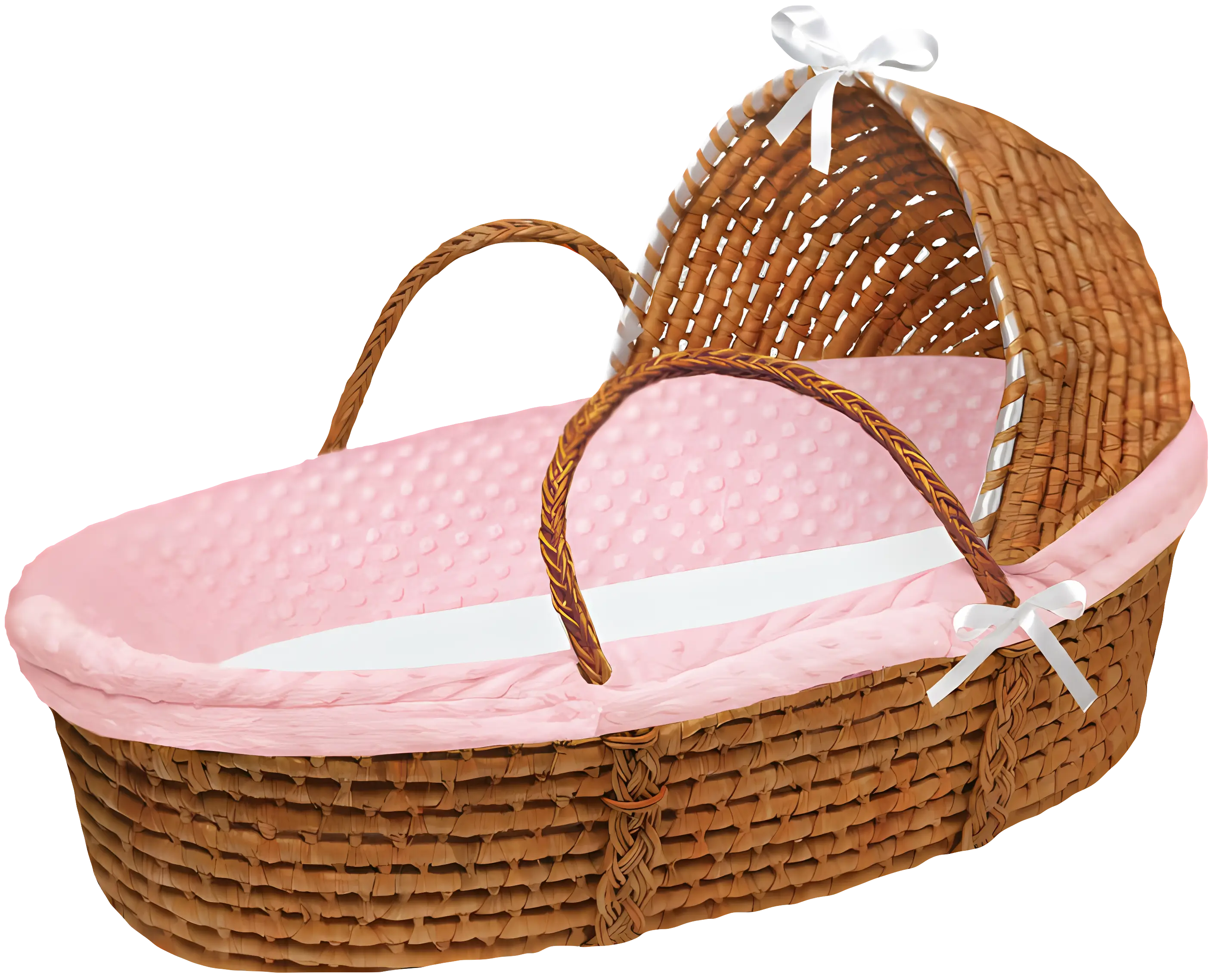 Wicker Baby Basket with Pink Lining