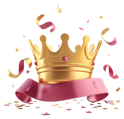 Golden Crown with Ribbon and Confetti