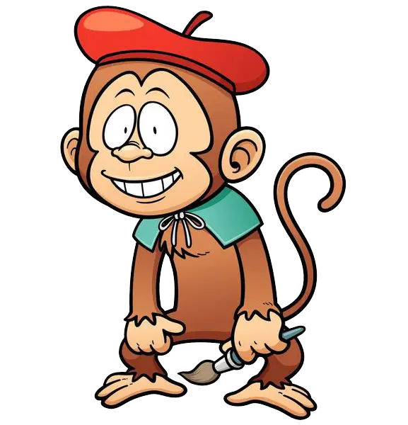 Cute Monkey Painter with Red Beret