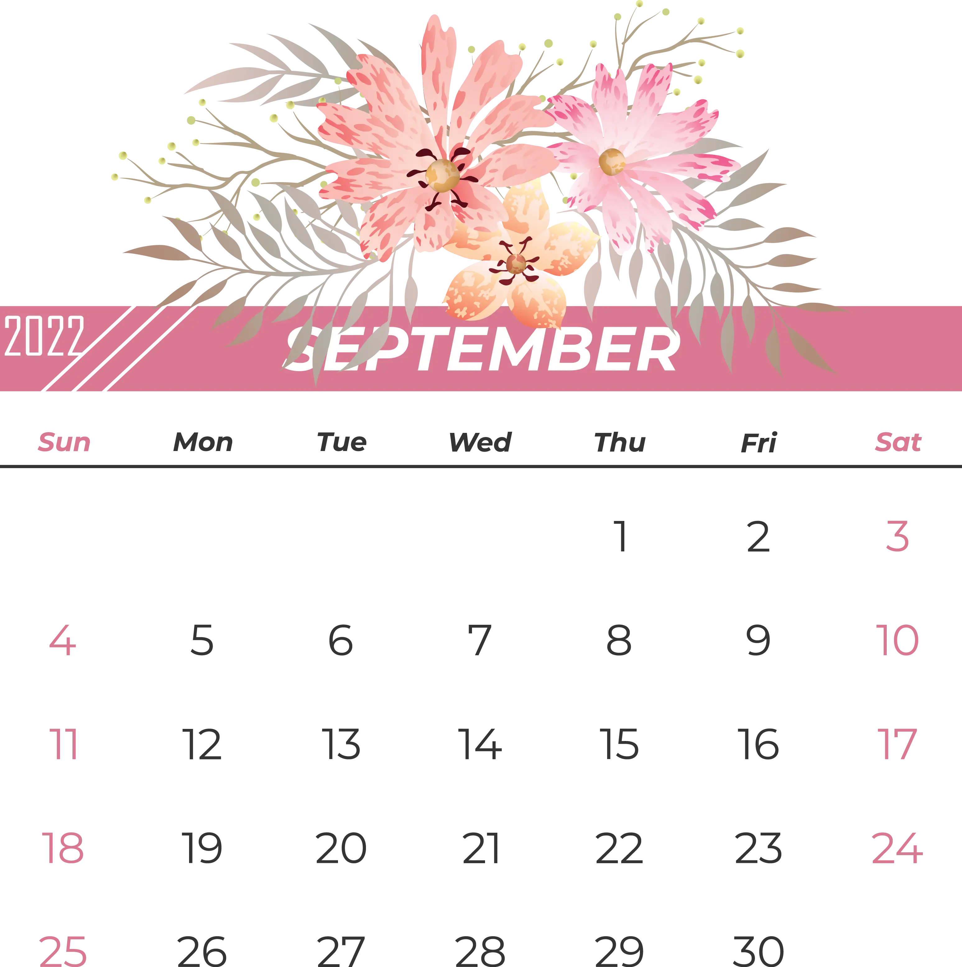 Floral September 2022 Calendar Template
