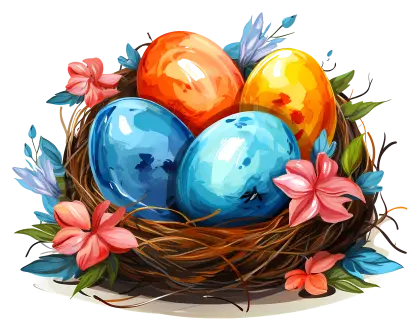 Decorative Easter Eggs in a Nest