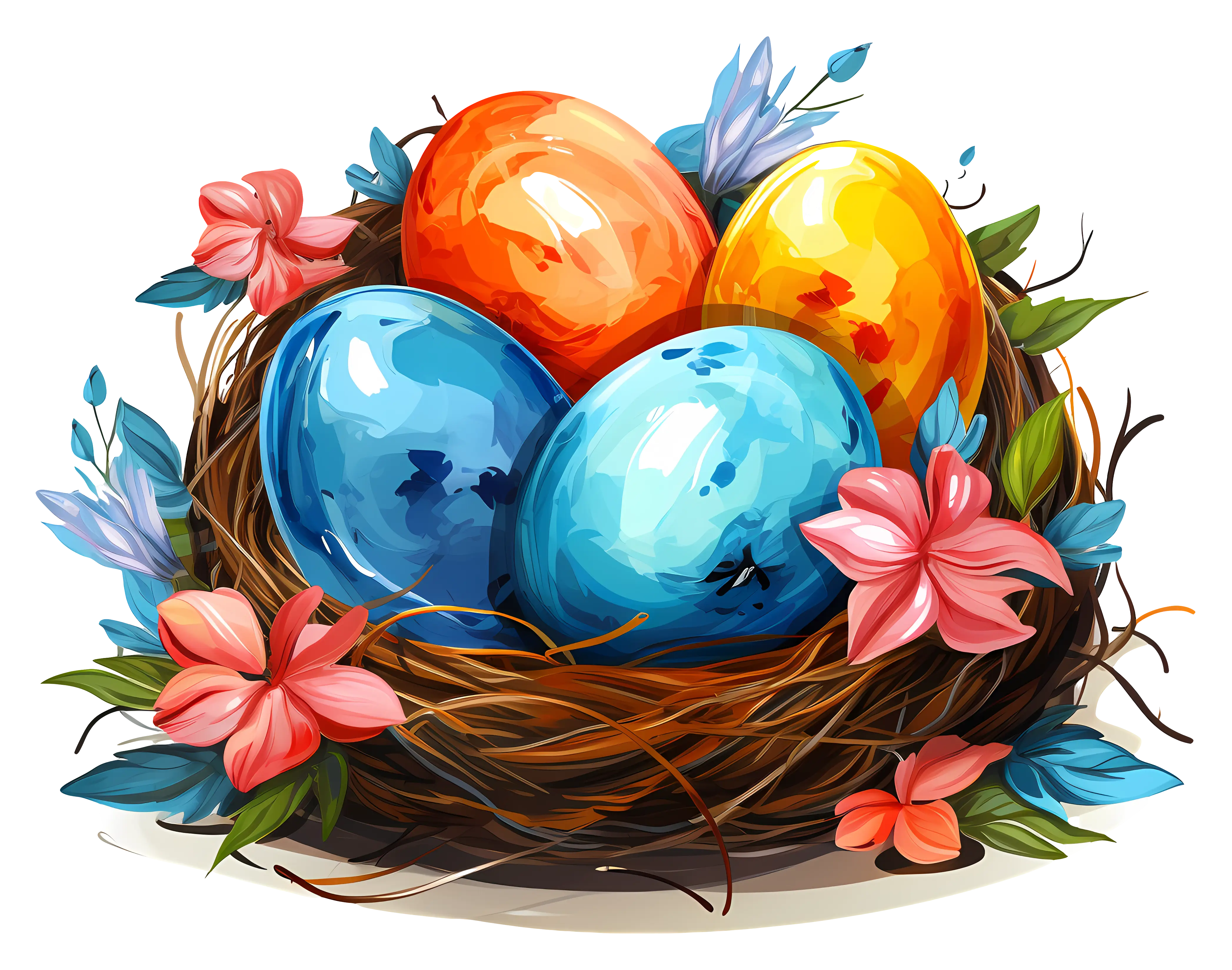 Decorative Easter Eggs in a Nest