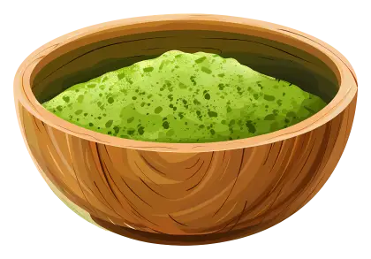 Wooden Bowl with Green Powder