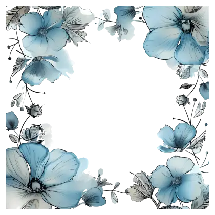 Blue and Gray Flower Border Artwork