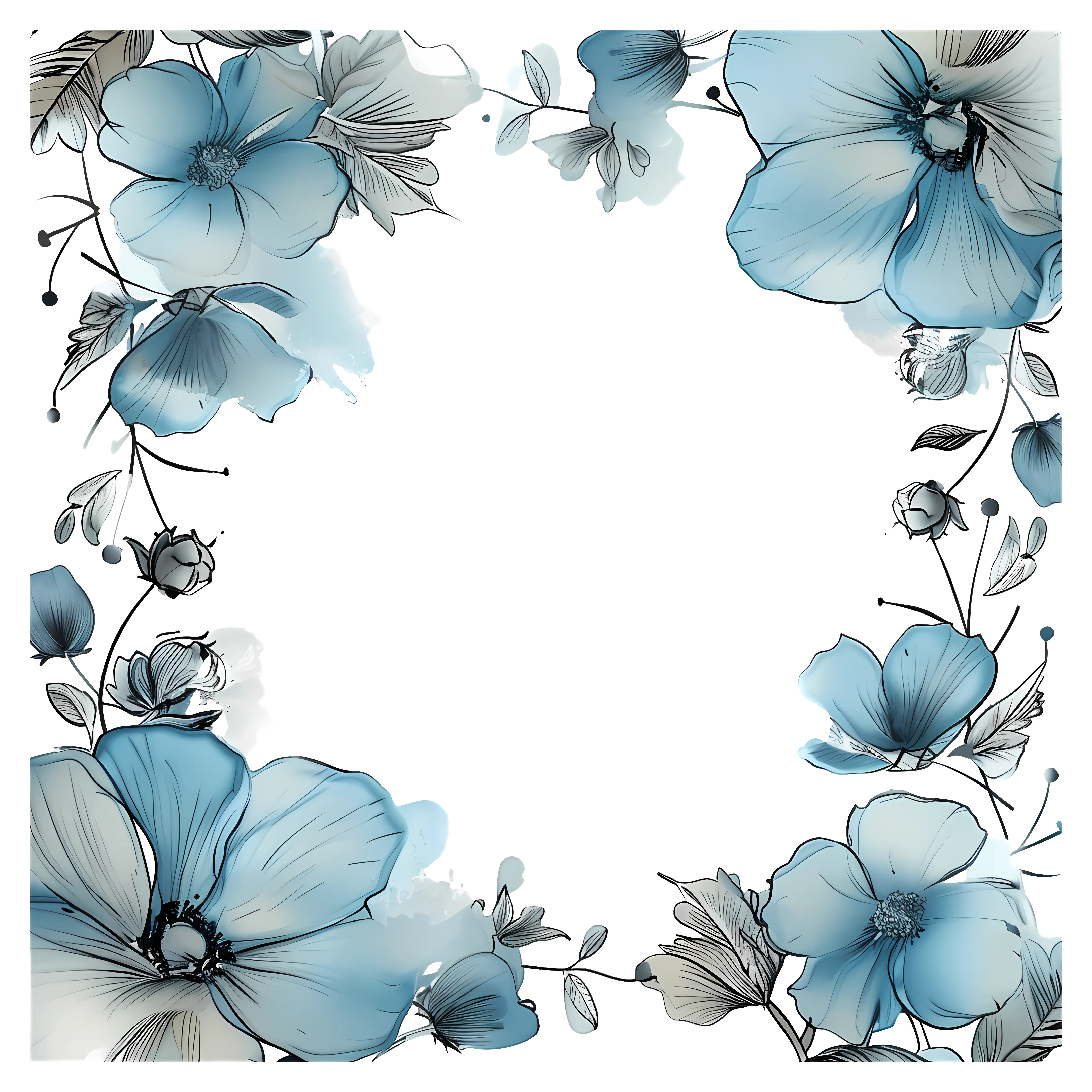Blue and Gray Flower Border Artwork