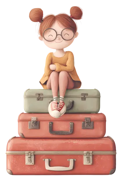 Girl Sitting on Stacked Suitcases