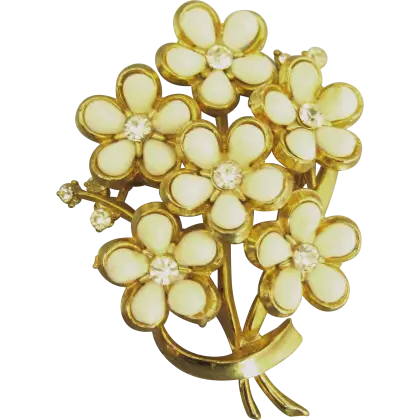 Golden Flower Brooch with White Petals