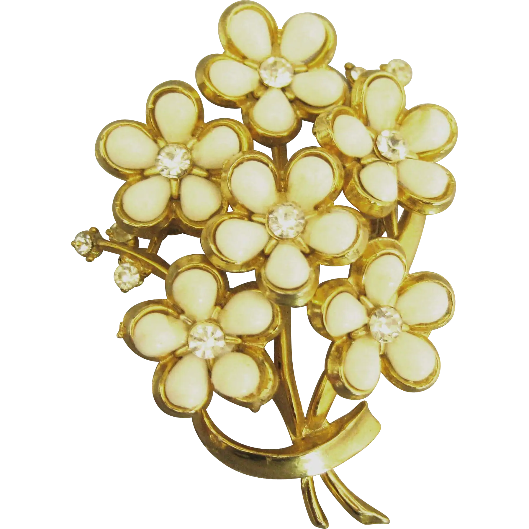 Golden Flower Brooch with White Petals