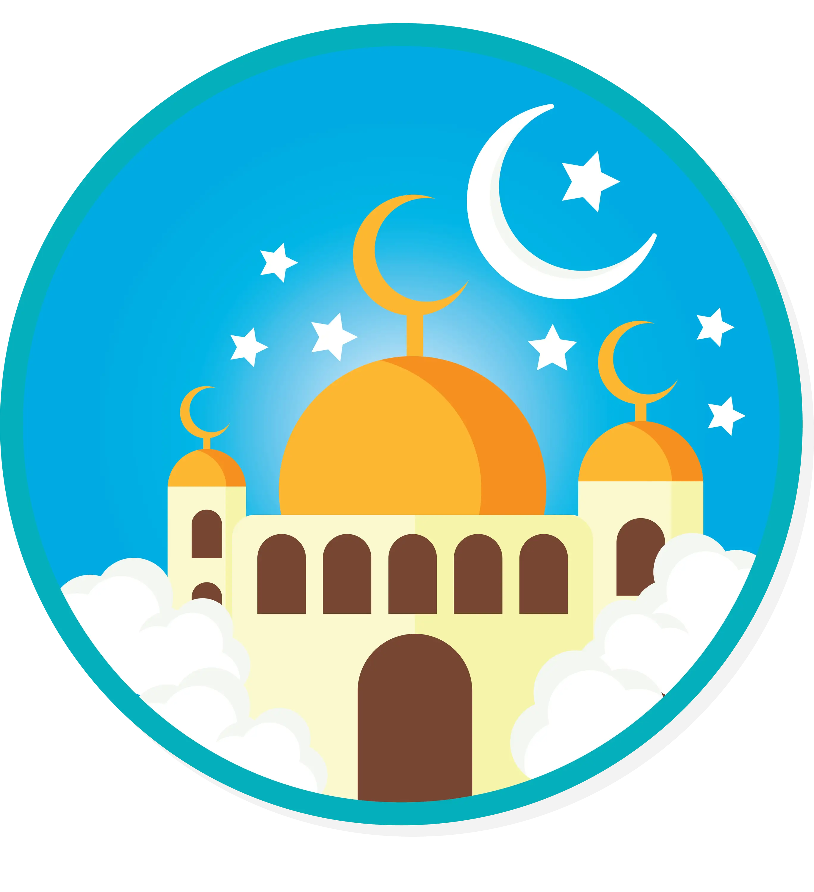 Islamic Festival Mosque and Crescent Moon Illustration