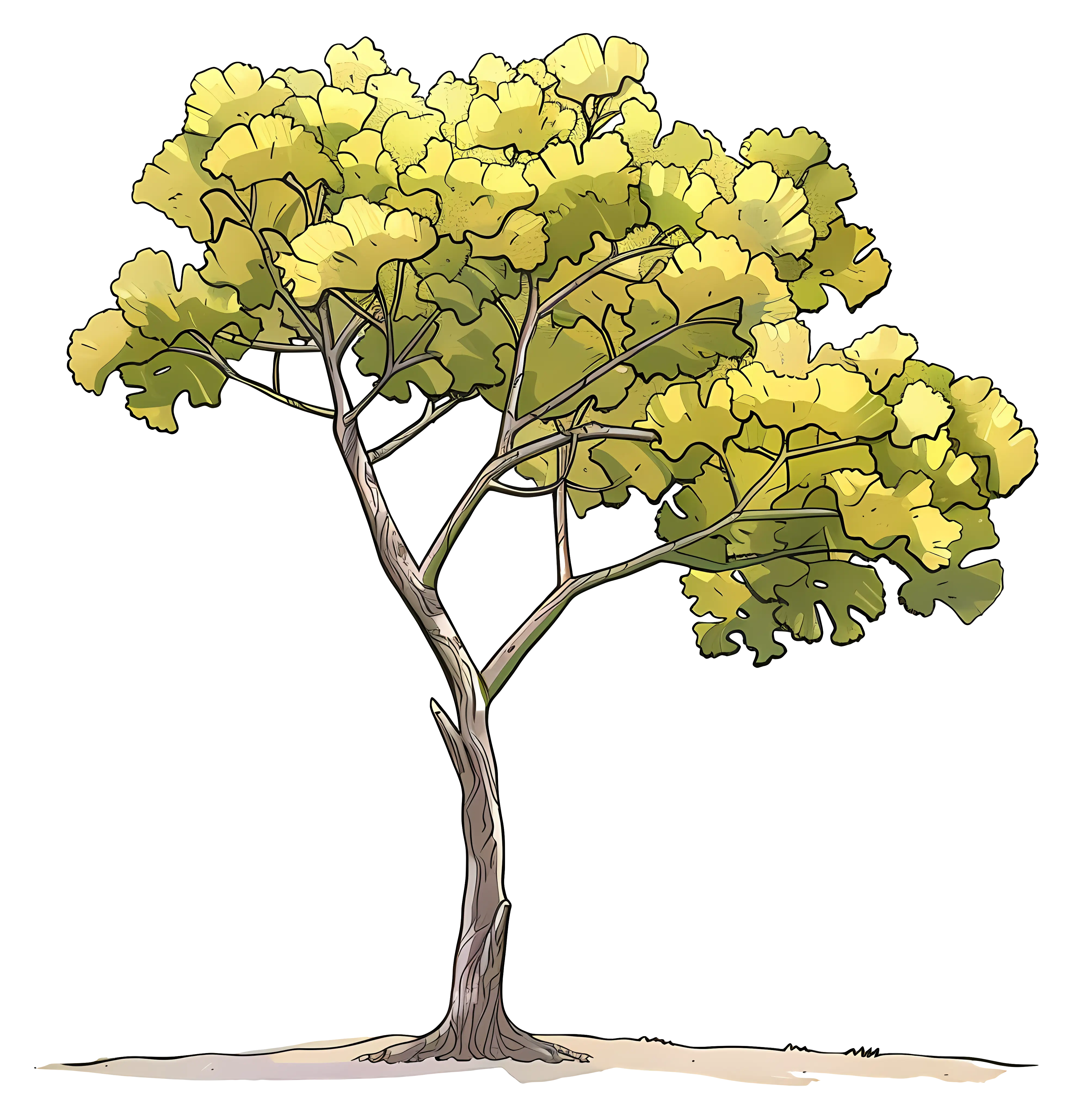 Tree with Vibrant Yellow Leaves Illustration