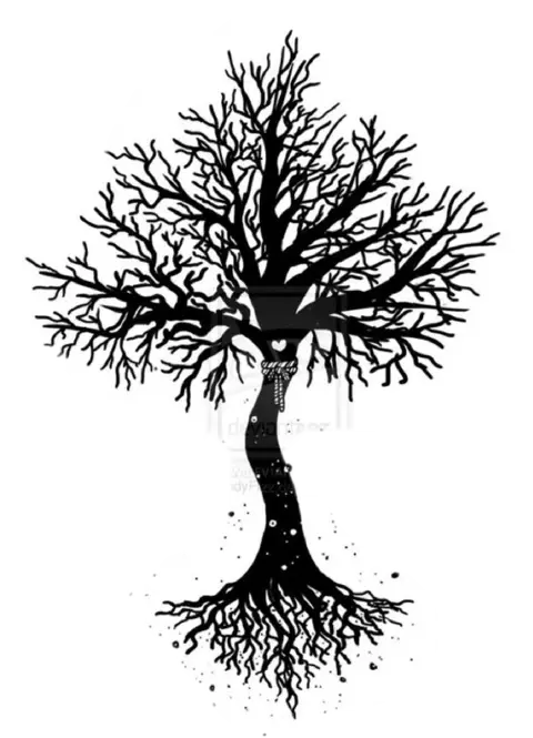 Black Abstract Tree with Root Illustration