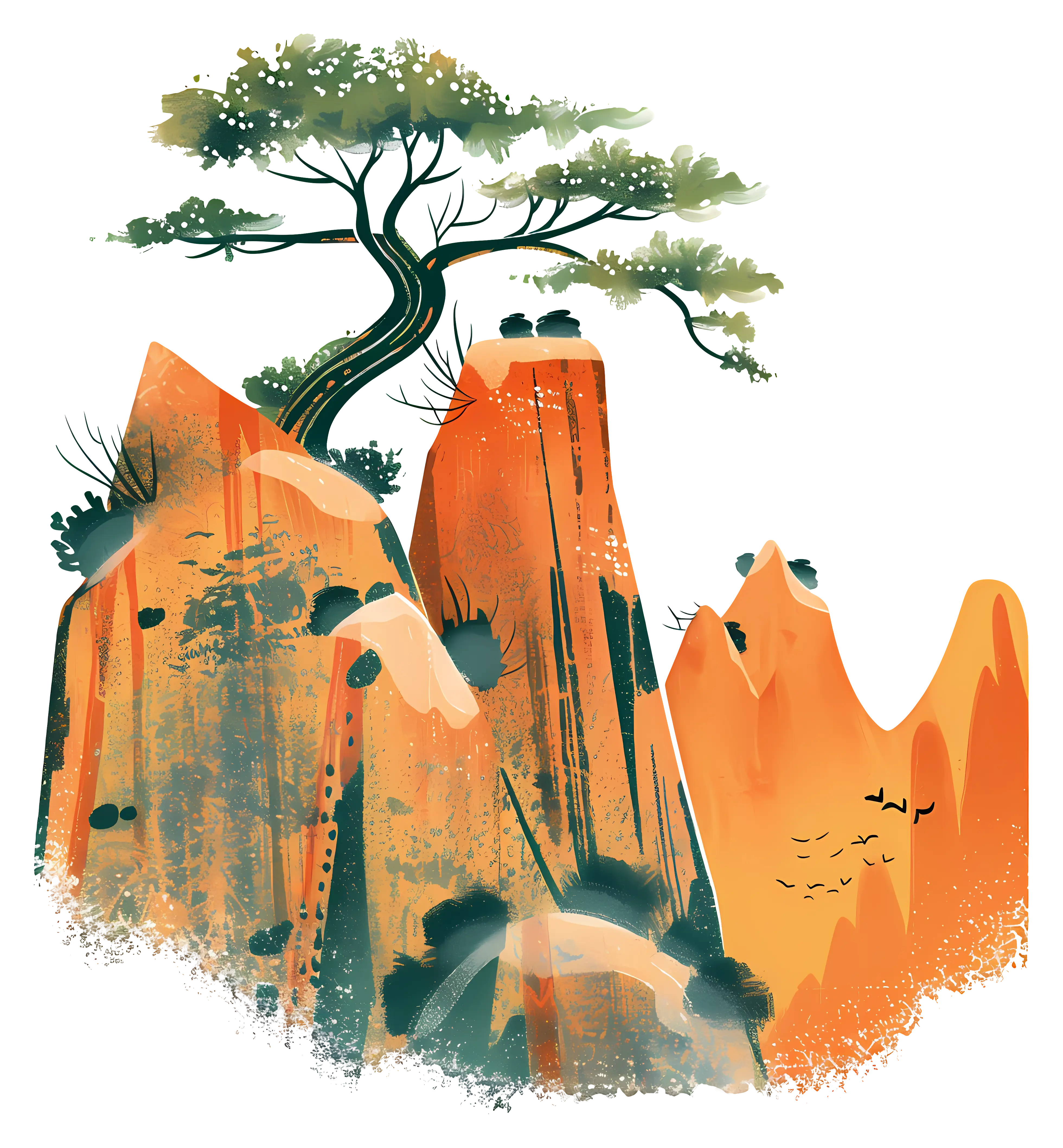 Mountain Landscape with Tree Artwork
