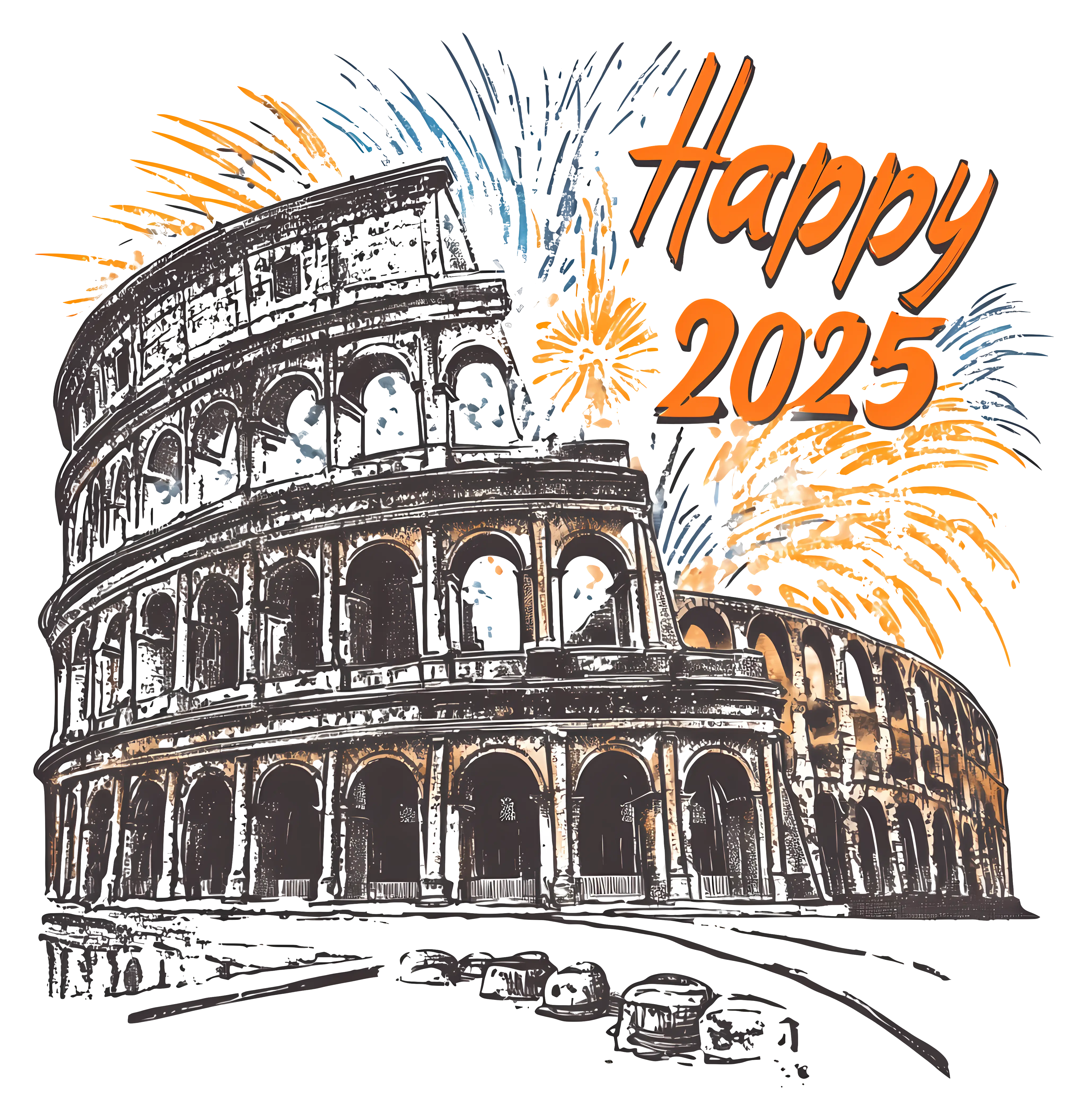 Colosseum with Fireworks for New Year 2025