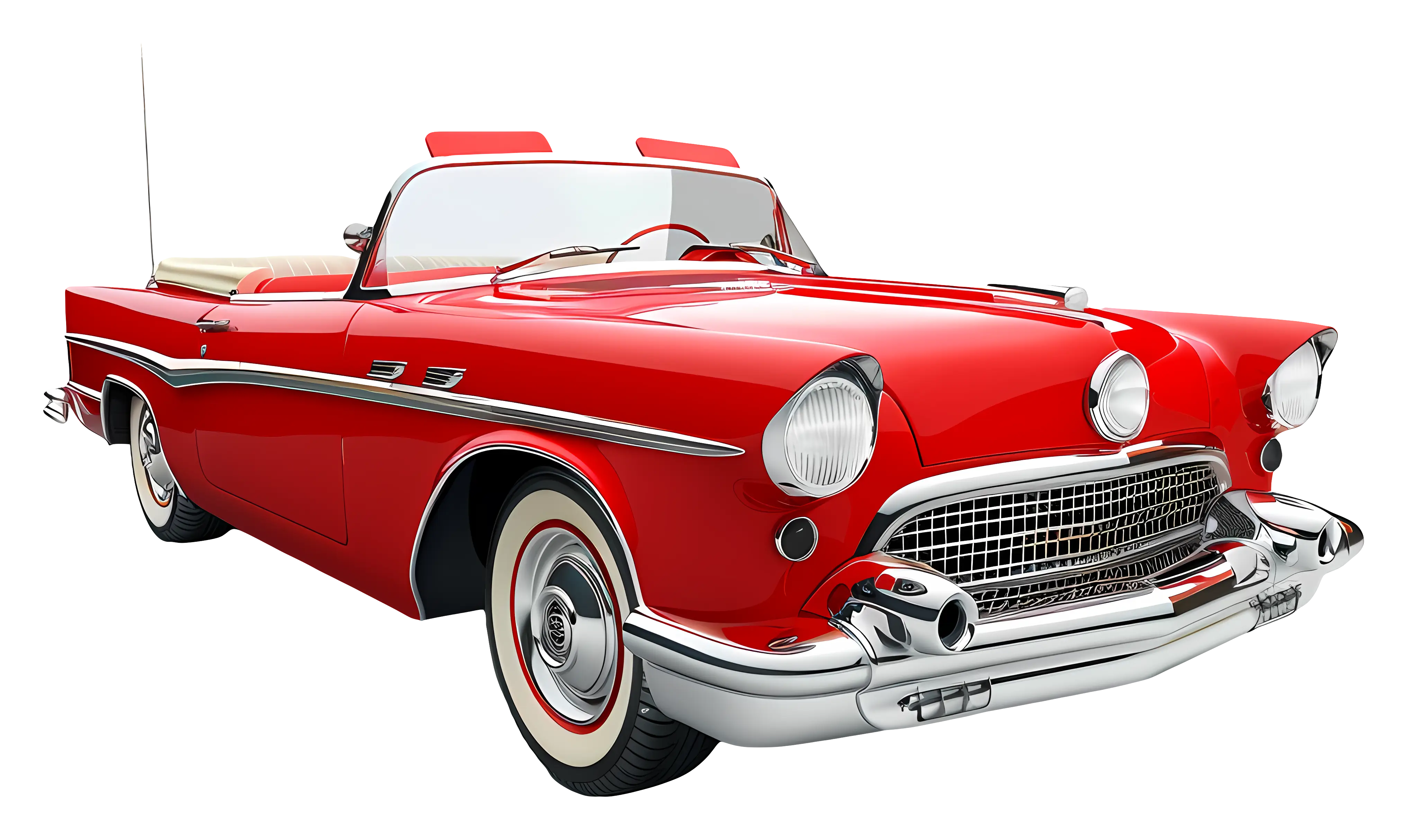 Red Vintage Convertible Car in Retro Style