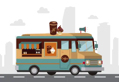 Cartoon Food Truck in the City