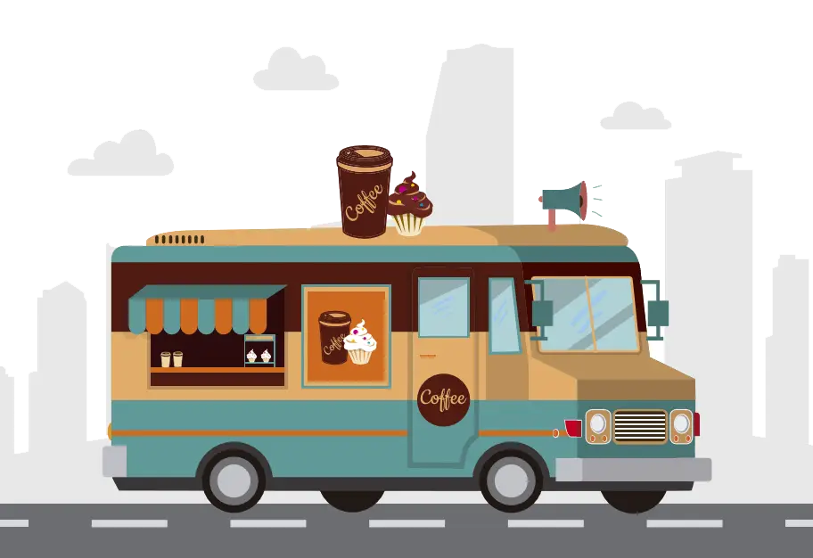 Cartoon Food Truck in the City