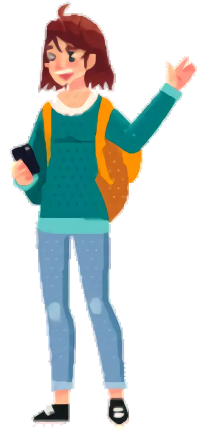 Cartoon Woman Holding Phone and Waving