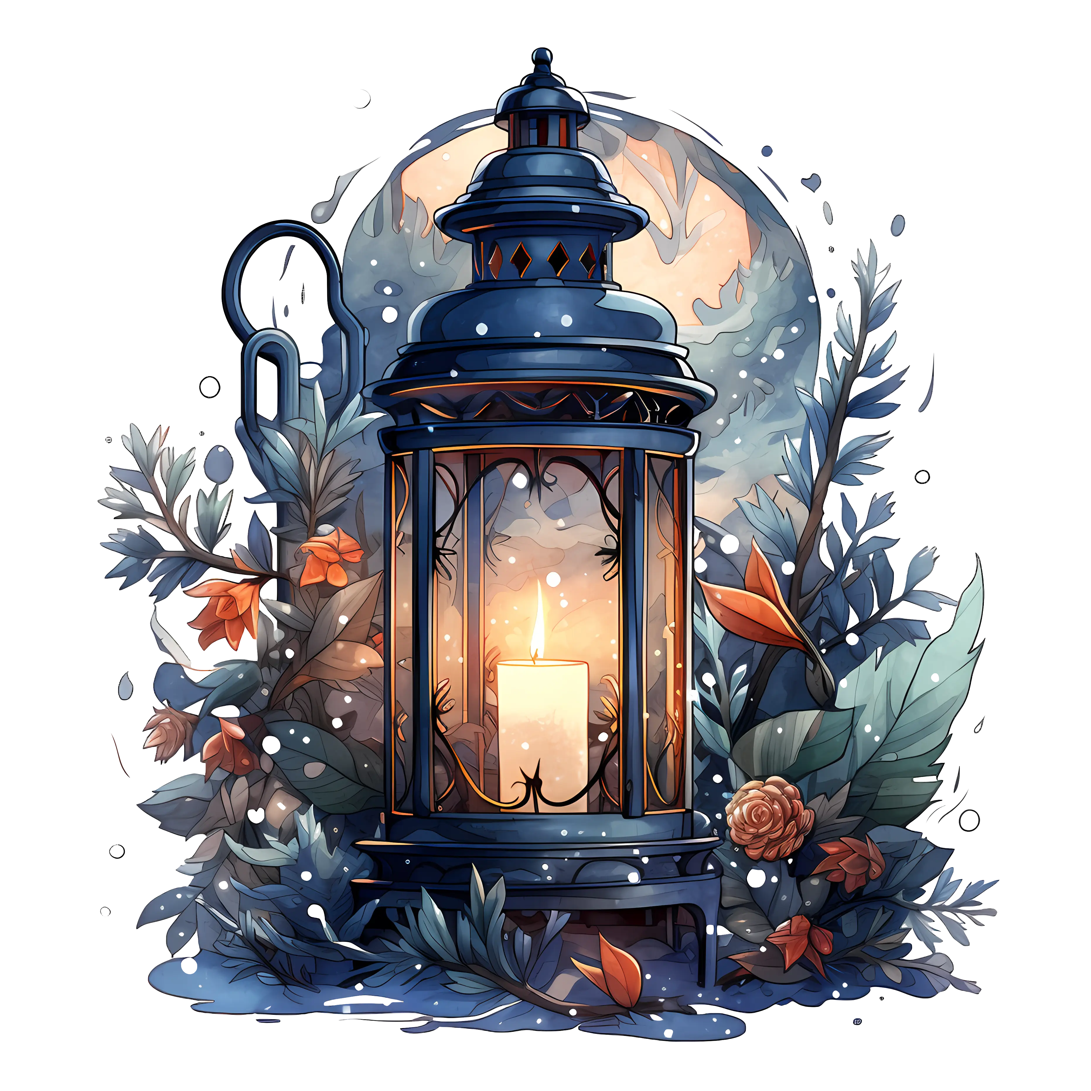 Vintage Lantern with Candle and Floral Decor