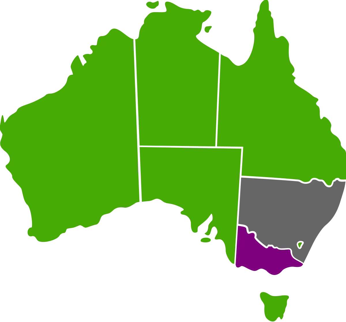 Australian Map with Regional Color Variations