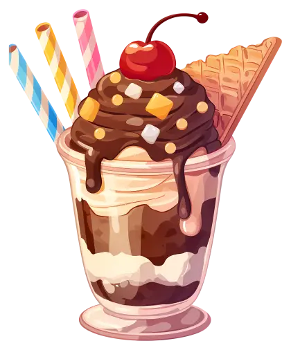Chocolate Sundae with Toppings and Wafer