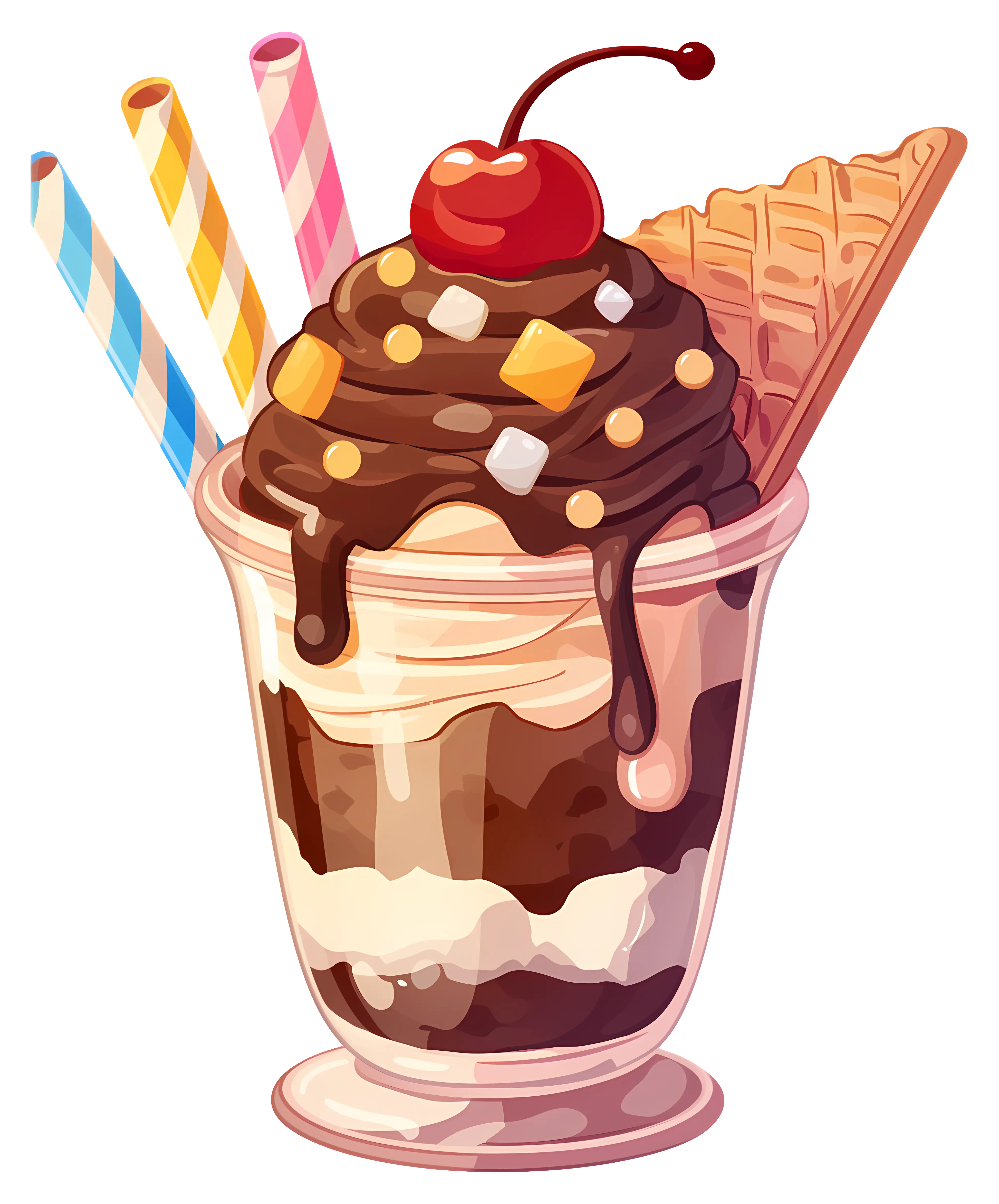Chocolate Sundae with Toppings and Wafer