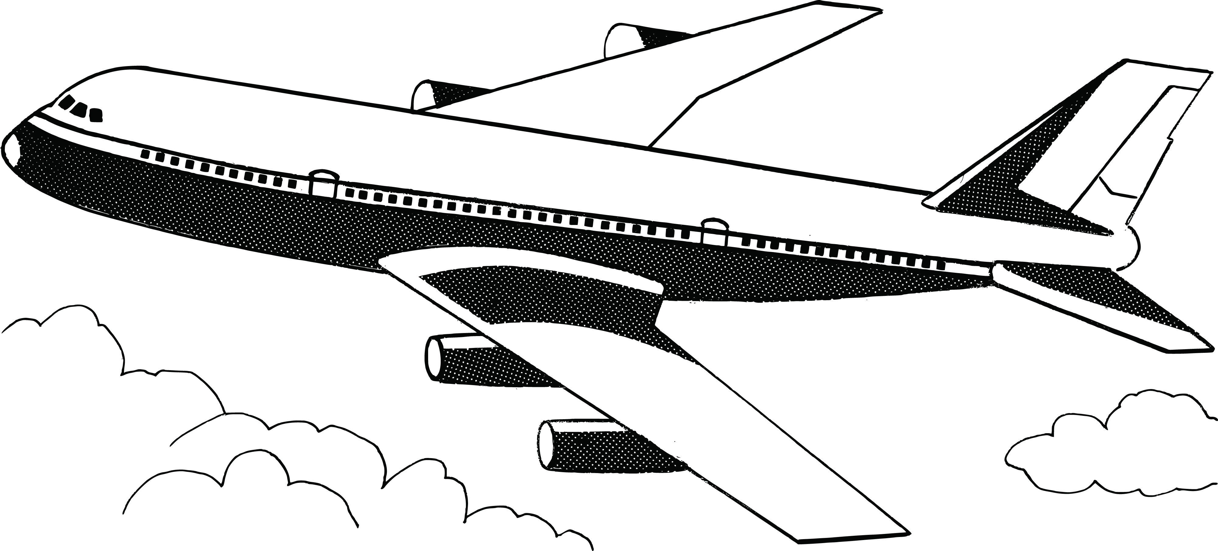 Illustration of an Airplane Flying Above Clouds