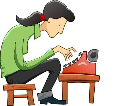 Woman Typing on Typewriter Cartoon