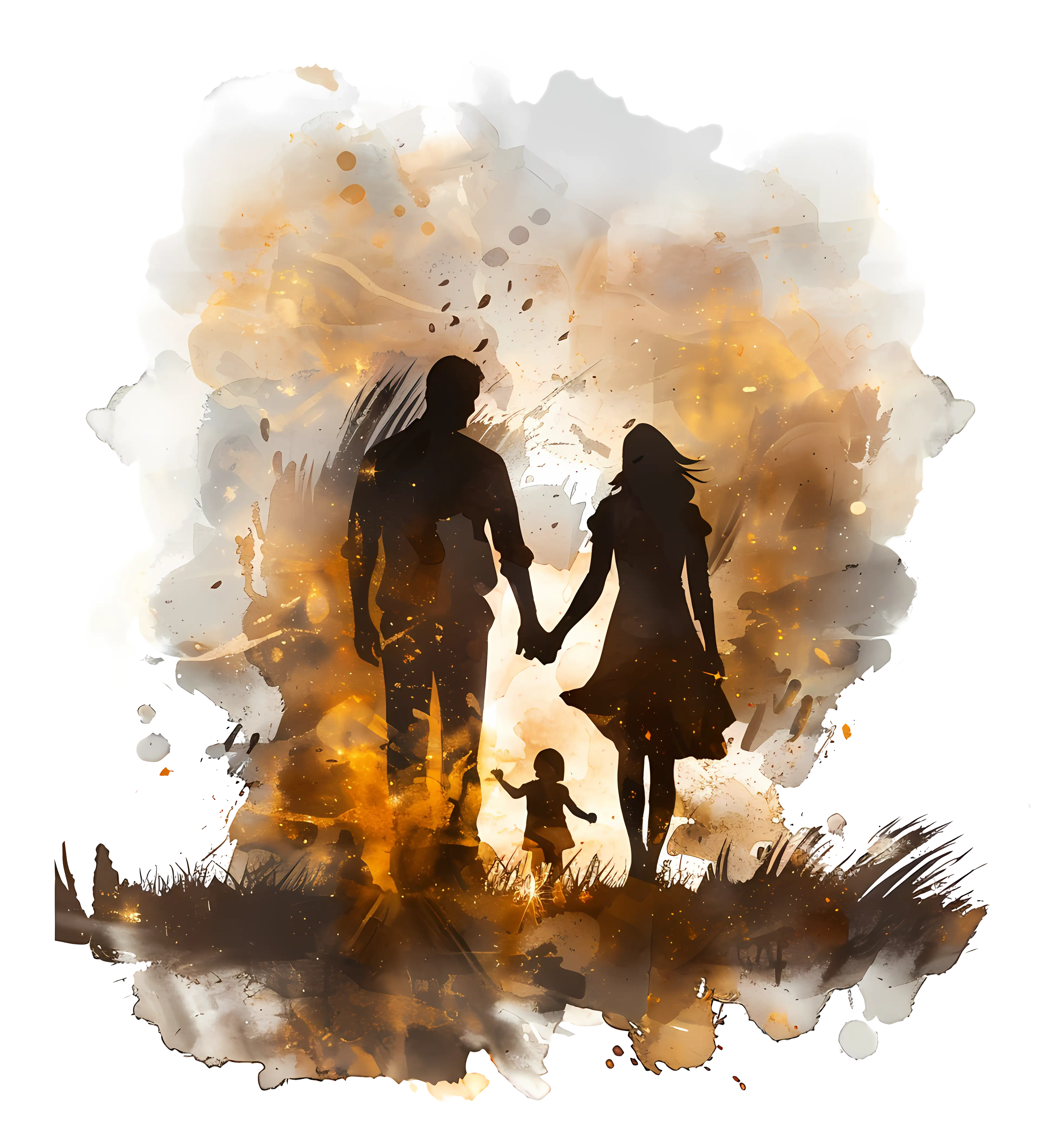 Family Silhouette in Watercolor Art