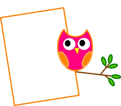 Pink Owl on Branch with Frame Illustration