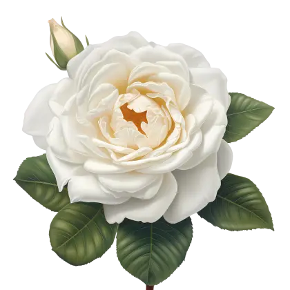 Elegant White Rose Illustration with Bud
