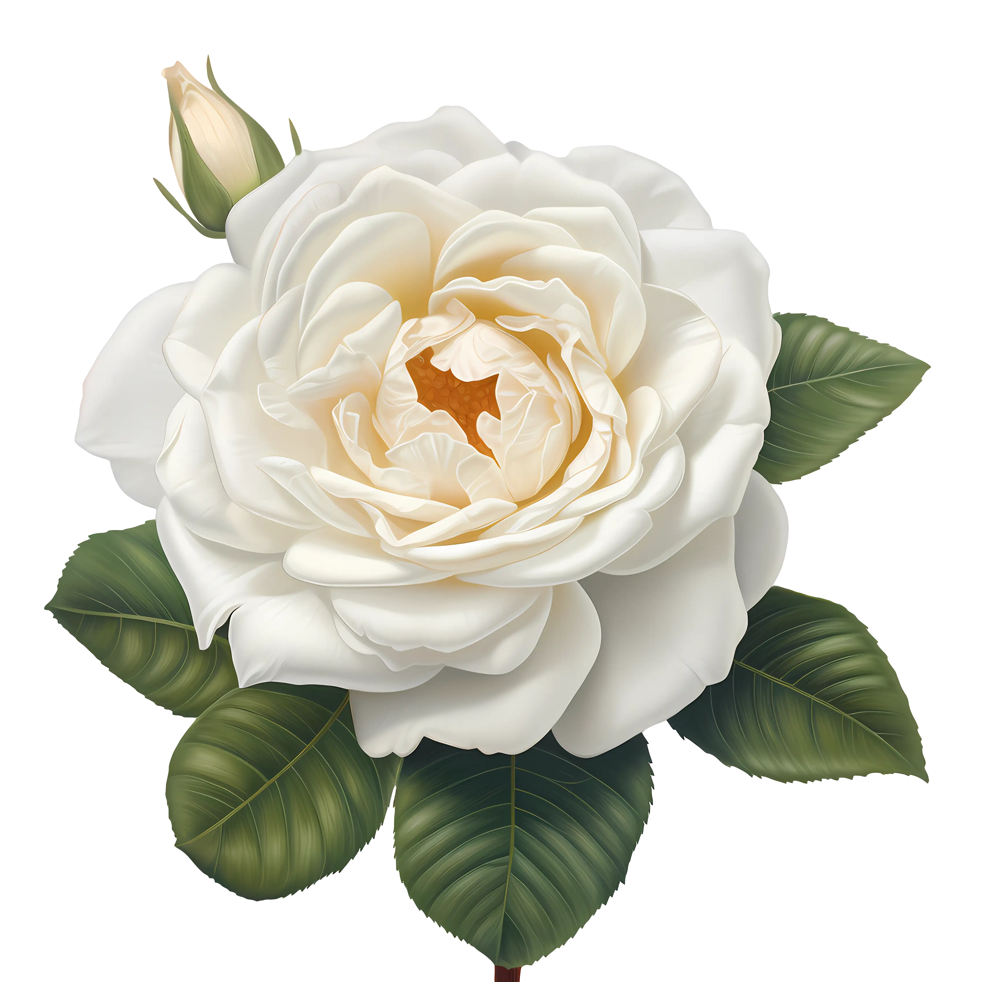 Elegant White Rose Illustration with Bud