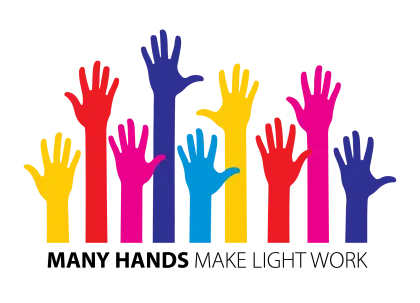 Illustration of Colorful Raised Hands with Teamwork Quote