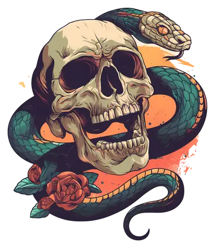 Skull and Snake with Rose
