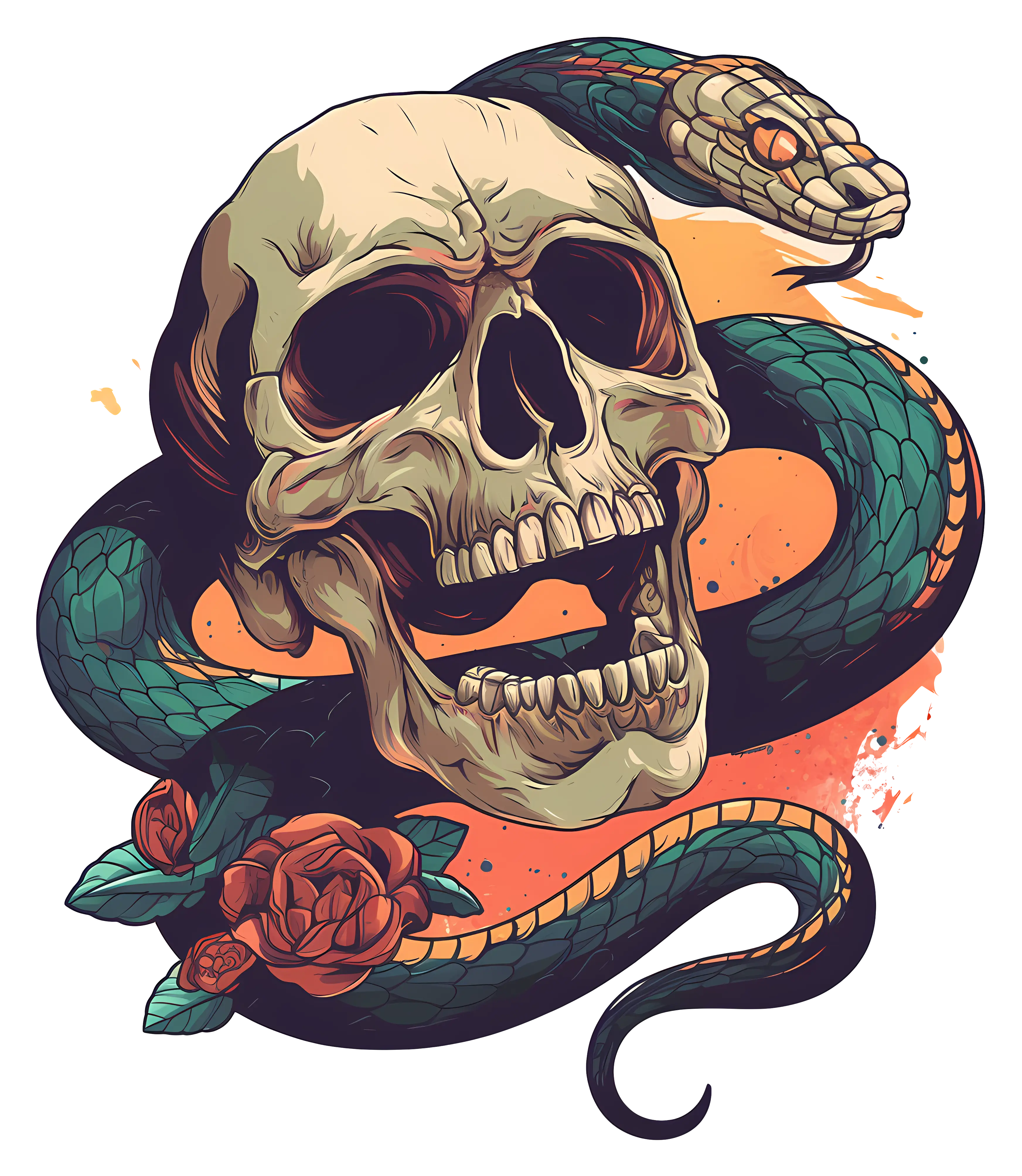 Skull and Snake with Rose