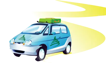 Cartoon Car with Luggage on Road Journey