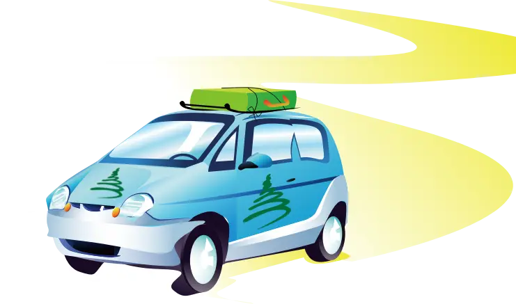 Cartoon Car with Luggage on Road Journey