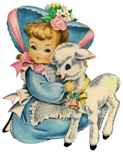 Vintage Art of Girl with Lamb