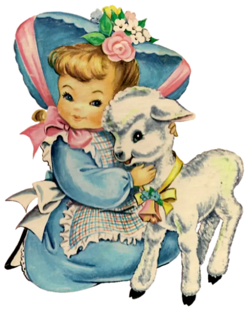 Vintage Art of Girl with Lamb