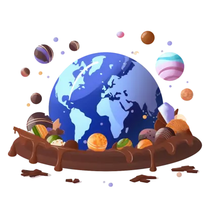 Earth Globe Surrounded by Desserts and Chocolate