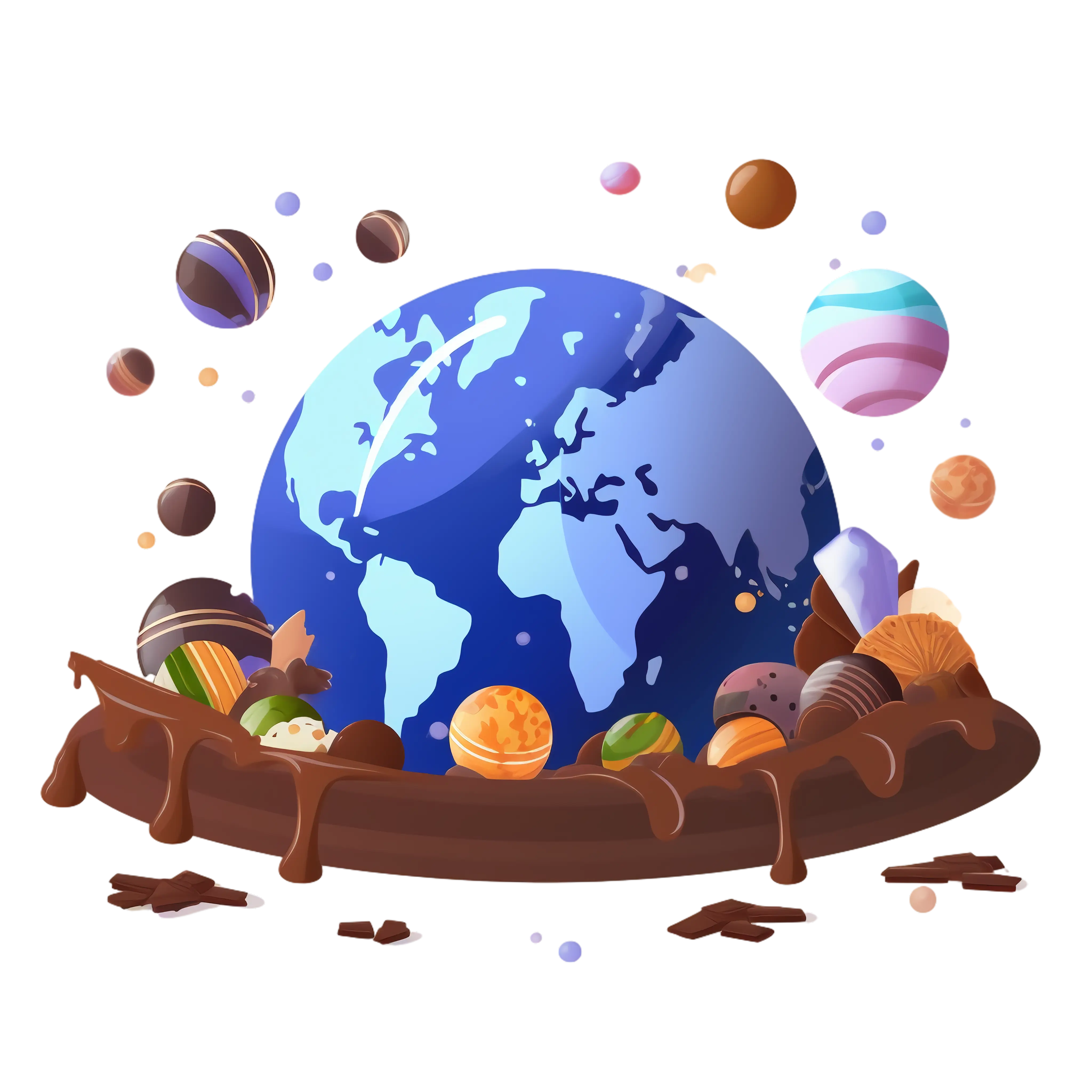 Earth Globe Surrounded by Desserts and Chocolate