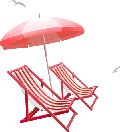 Red Beach Chairs with Umbrella