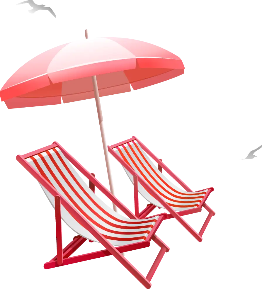Red Beach Chairs with Umbrella
