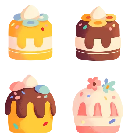 Colorful Cakes with Toppings