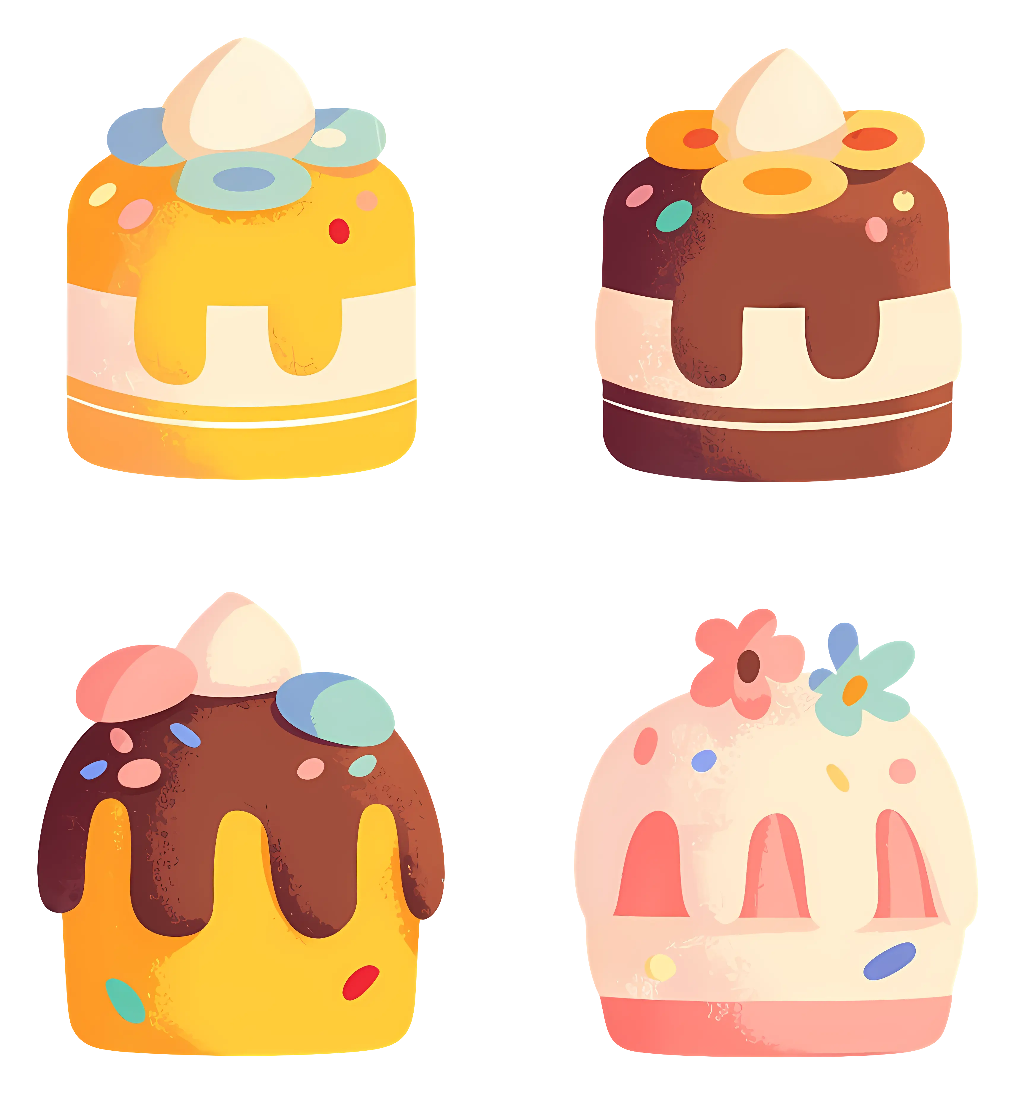 Colorful Cakes with Toppings