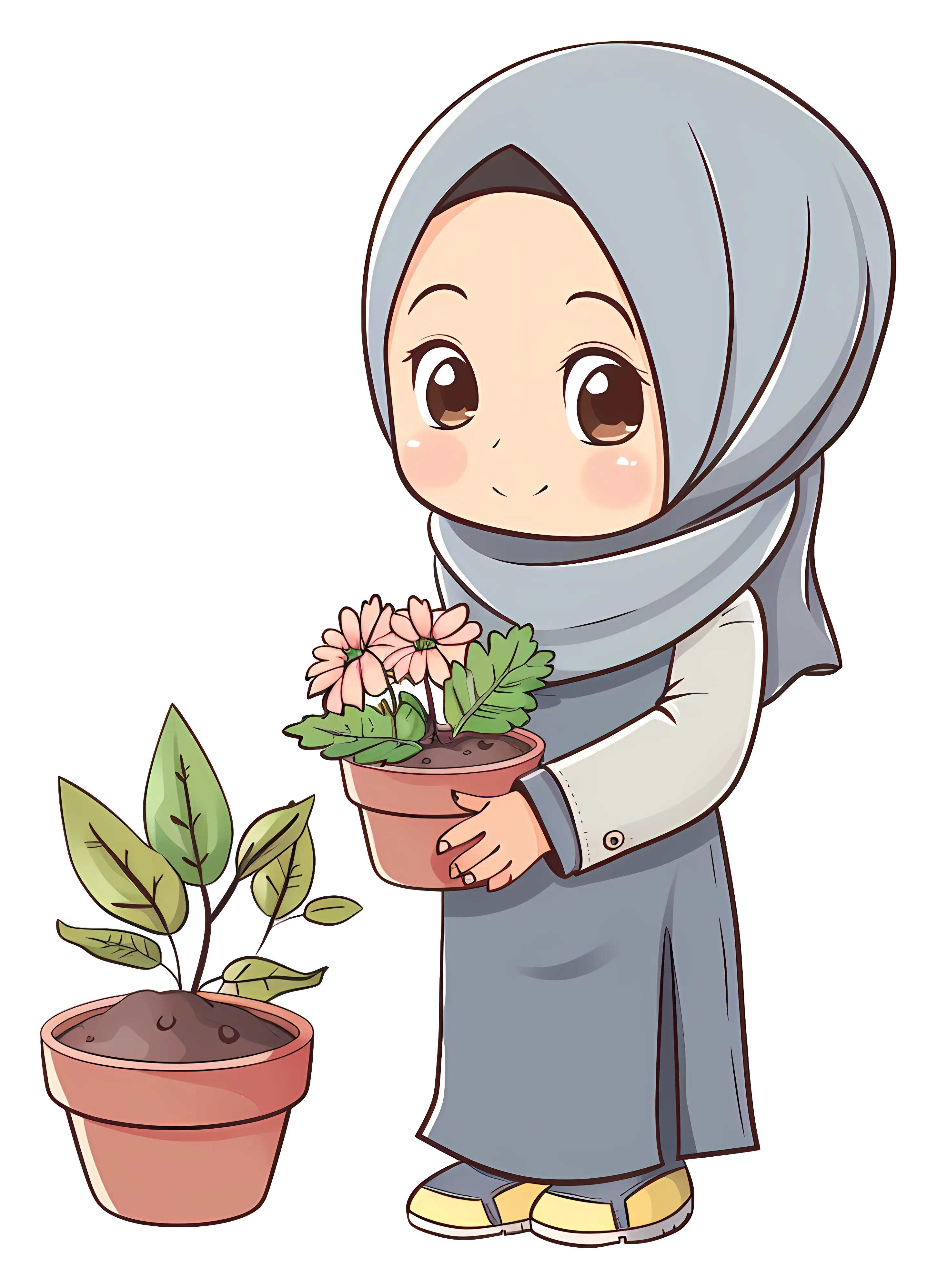 Cute Girl Holding a Plant