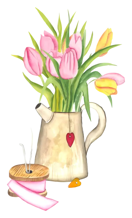 Tulips in a Jug with Ribbon