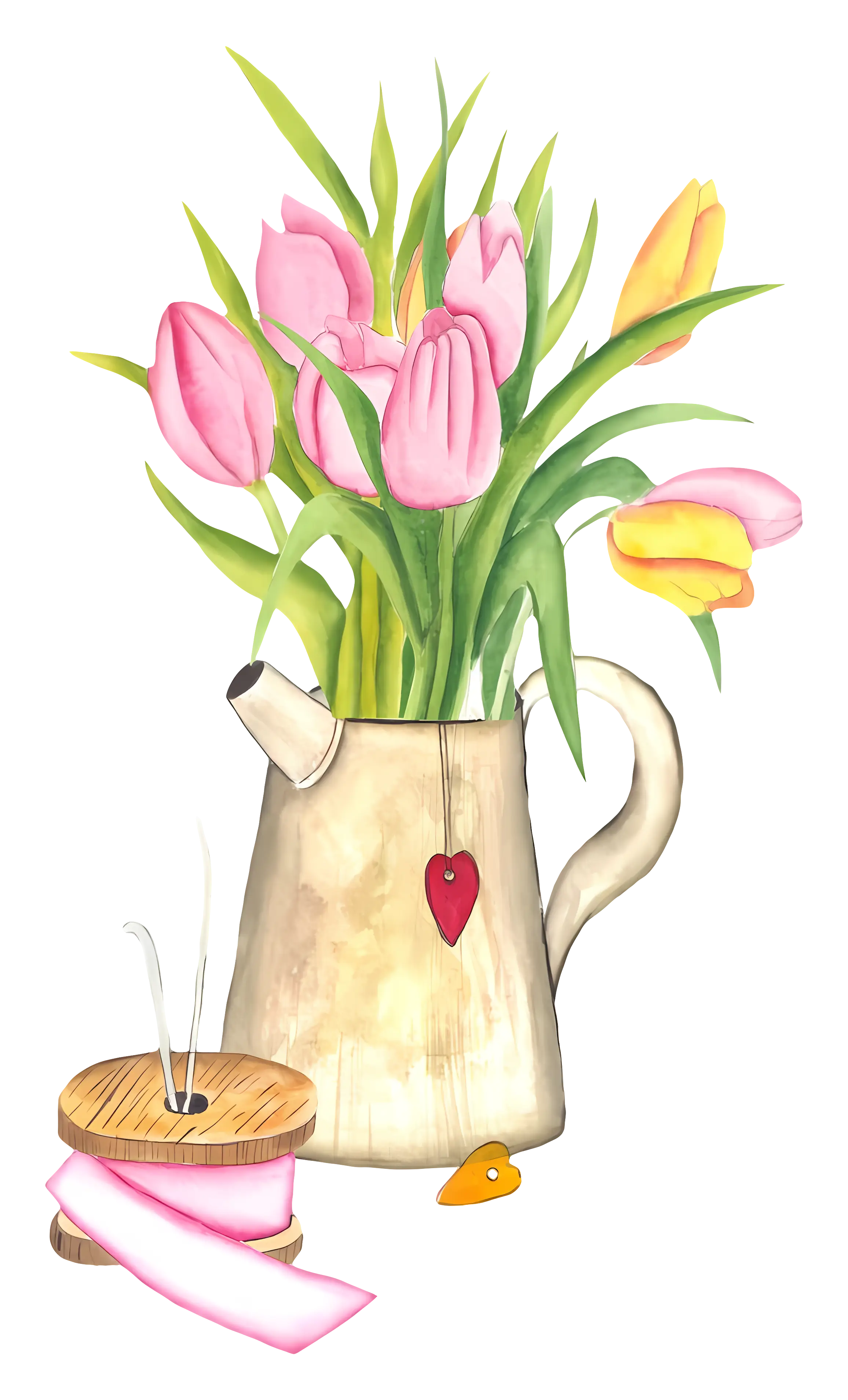 Tulips in a Jug with Ribbon